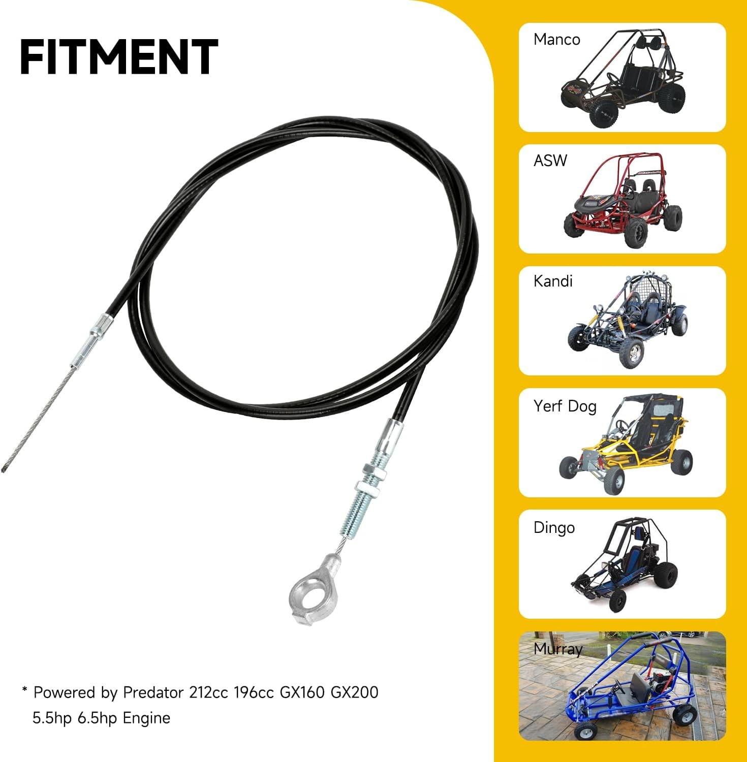 HIAORS 71 inch Throttle Cable for Go Kart Predator 212cc 196cc 1 Pack, Black