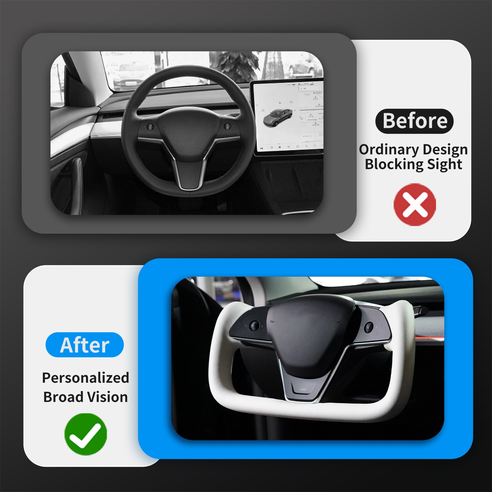 Leather Yoke White Upgrade Steering Wheel Fits Tesla Model 3 Model Y with Heated
