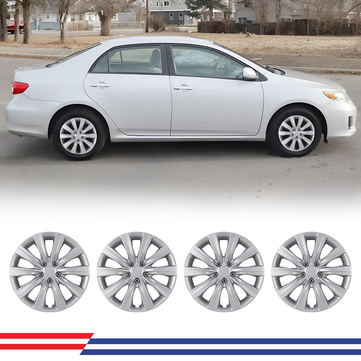 16″ Set Of 4 Push-on Hubcaps Wheel Rims Cover Fit for 2009-2025 TOYOTA COROLLA