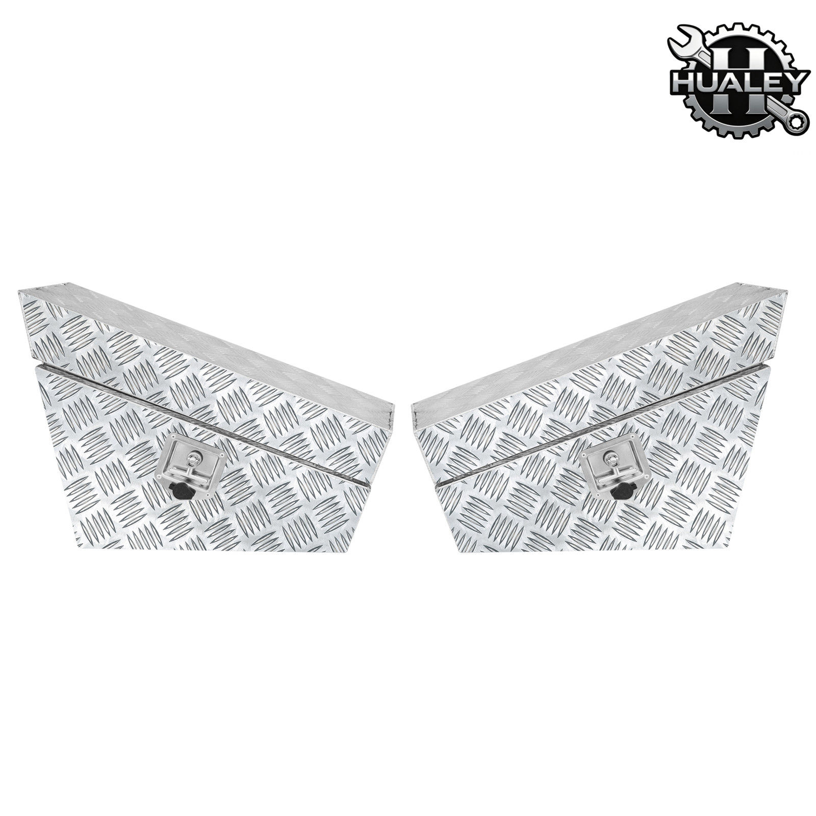 Pair Diamond Plate Al Undertray Toolbox 30x10x17″ Underbody Pickup Truck Silver
