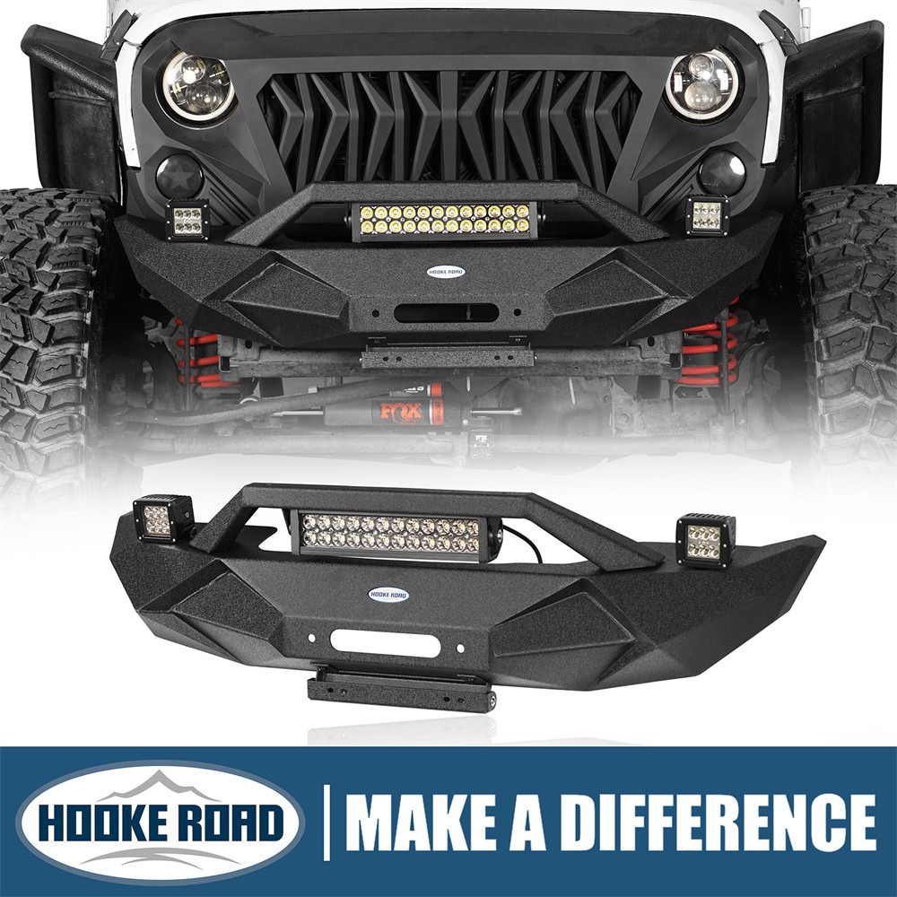 Hooke Road Stubby Front Bumper For 2007-2018 Jeep Wrangler JK