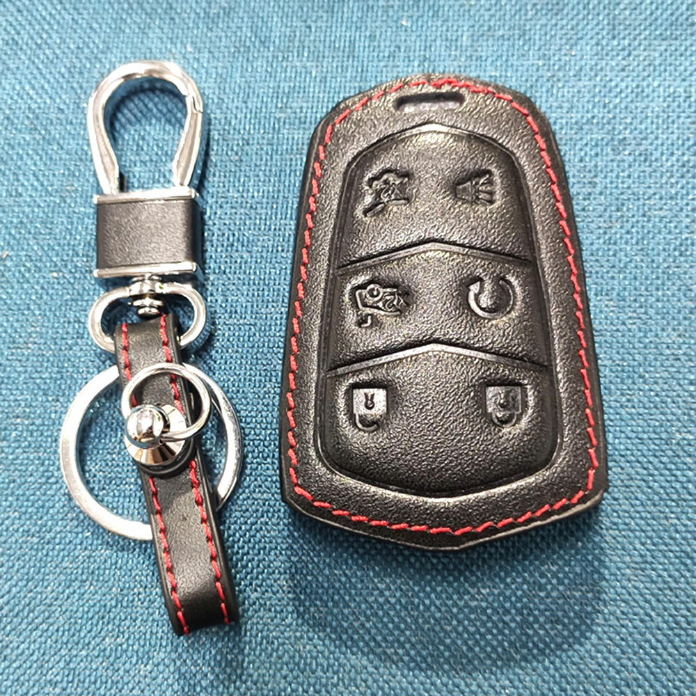 Durable New Leather Key Cover Chain Fob Case For Cadillac Escalade 2015-2018