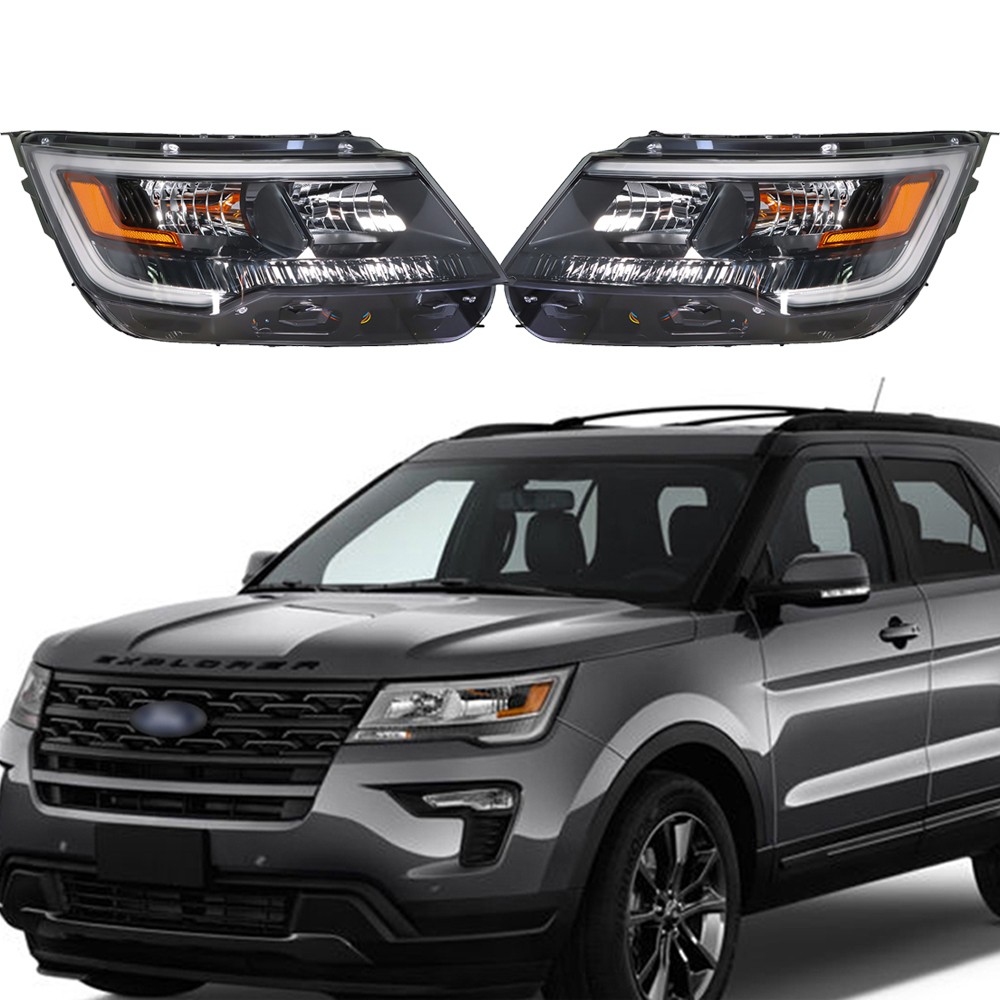 Labwork Right&Left Headlight For 2016-2018 Ford Explorer Halogen W/LED DRL Black