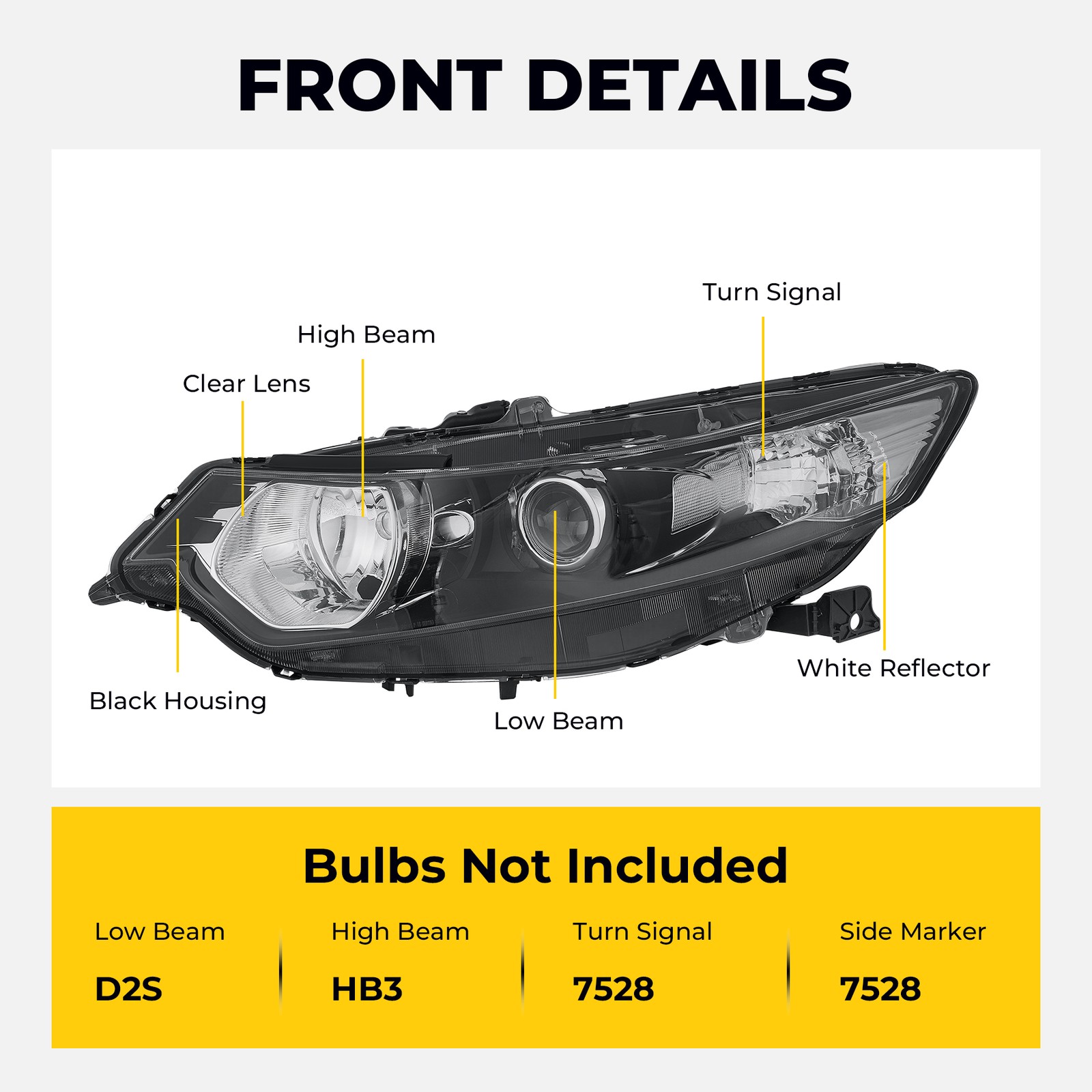Fit 2009 2010-2014 Acura TSX HID Xenon Black Clear Headlights Headlamps Assembly