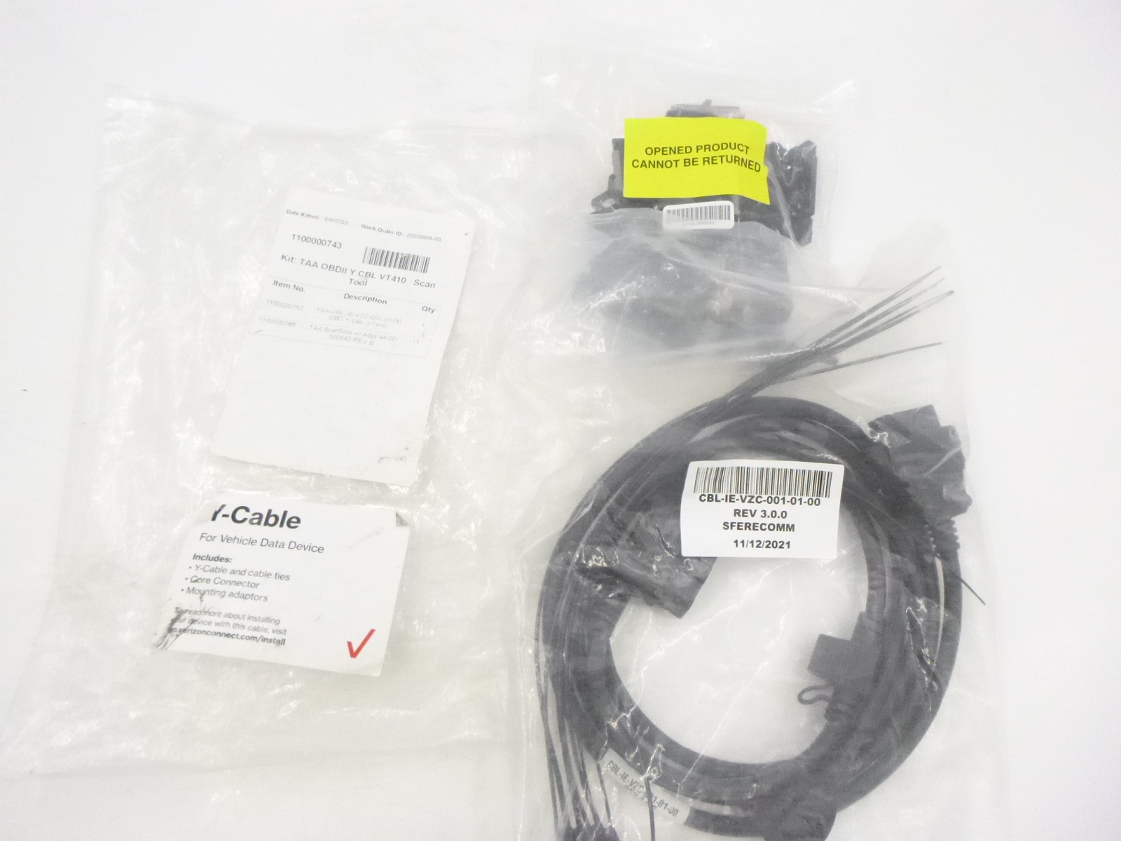 Sferecomm TAA OBDII Cable Kit for VT410 Scan Tool CBL-IE-VZC-001-01-00