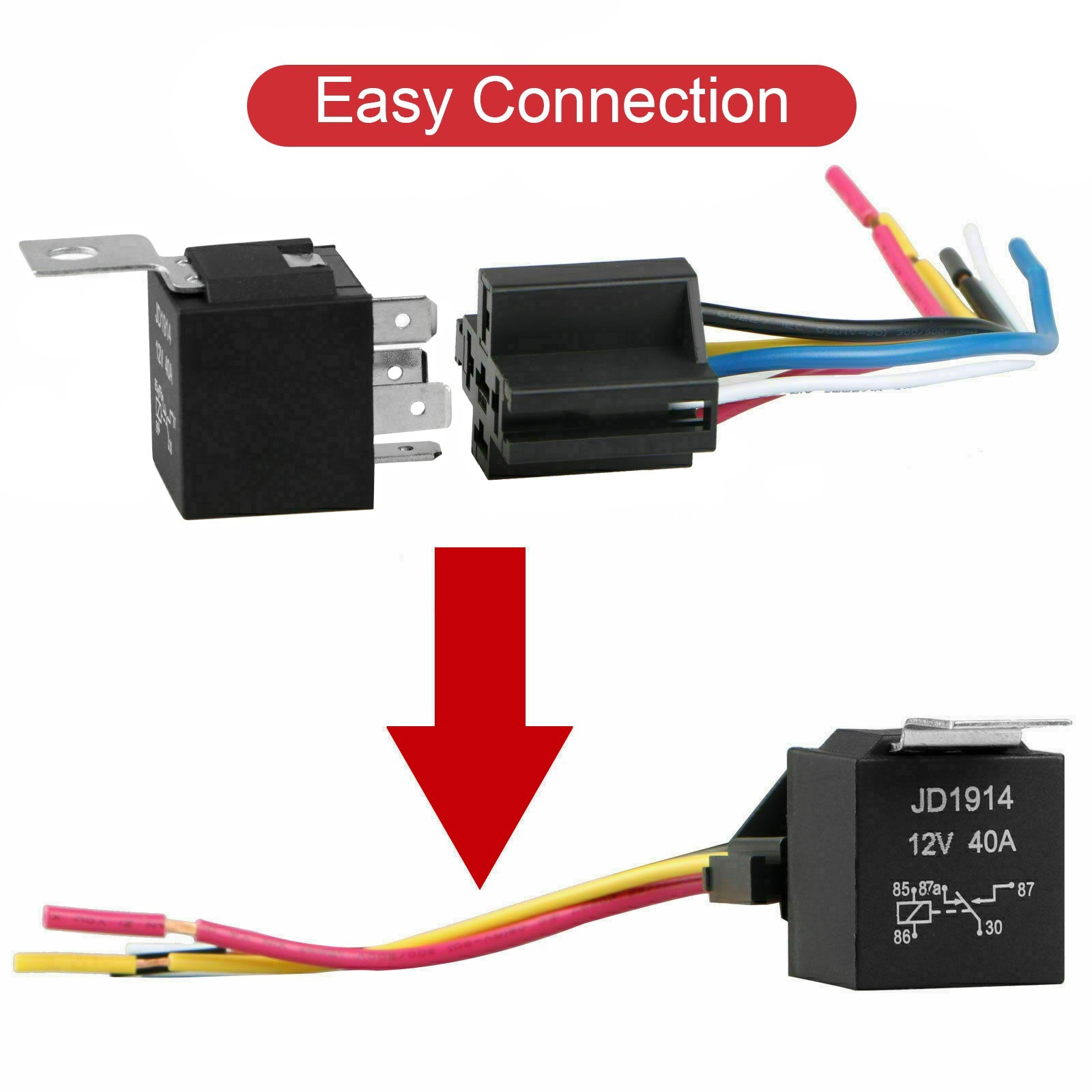 5xAuto Relays 40A 12V DC Switch Harness Sockets Waterproof Automotive SPDT Black