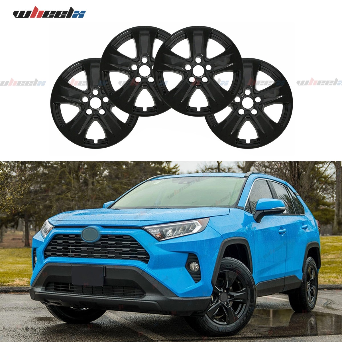 For 2019-2025 Toyota RAV4 XLE 17″ Wheel Rim Skin Covers Hub Caps Gloss Black US