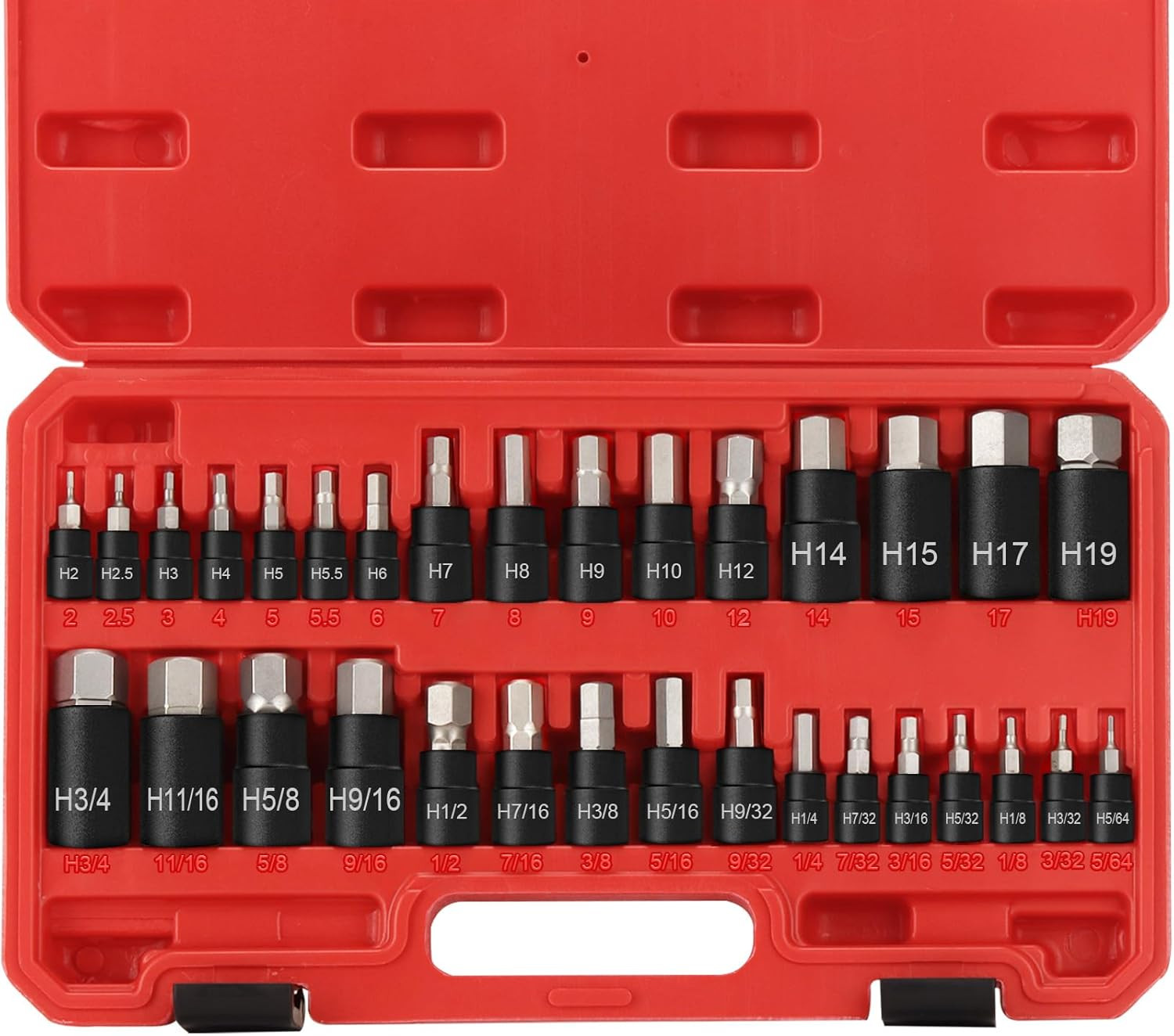 32Piece Hex Impact Bit Socket Set SAE & Metric Allen S2 & CR-V 1/4 3/8 1/2 Drive