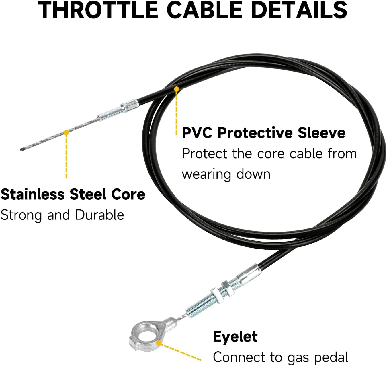 HIAORS 71 inch Throttle Cable for Go Kart Predator 212cc 196cc 1 Pack, Black