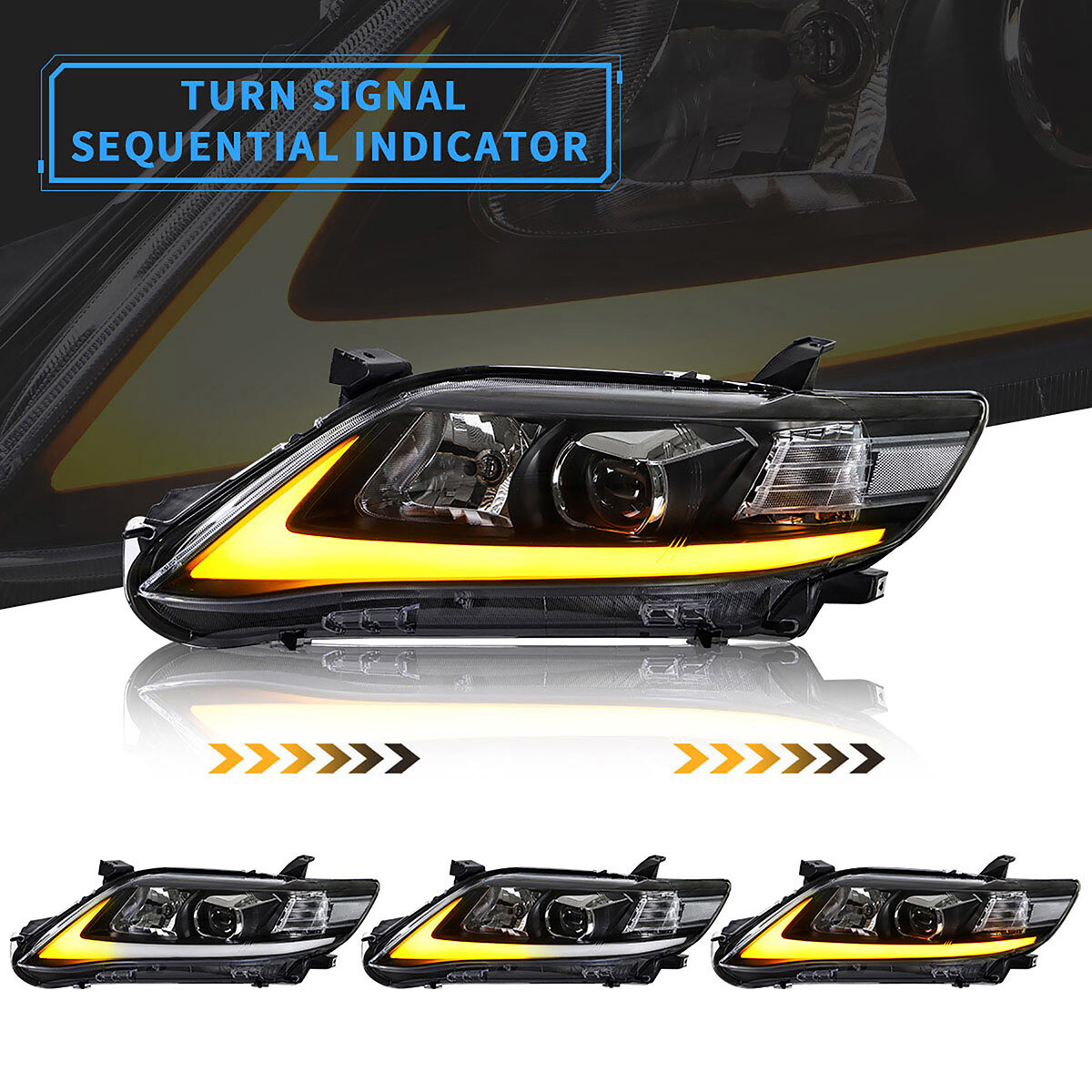 VLAND LED DRL Projector Headlights For Toyota Camry 2010 2011 w/Sequential Lamps