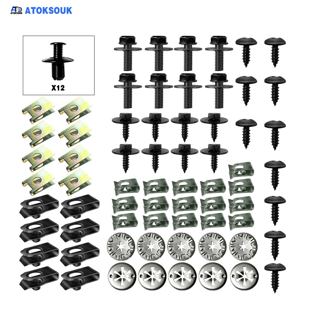 80pcs For Civic Body Bolts U-nut Clips Engine Under Cover Splash Shield Guard