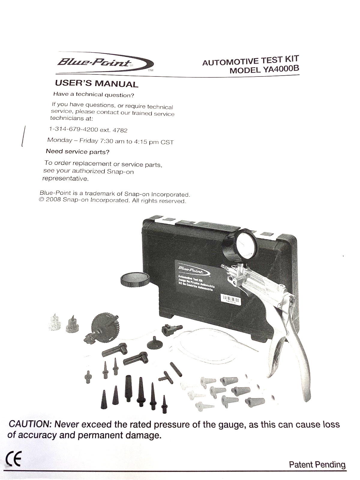 BLUE POINT By SNAP ON YA4000B NEW Automotive Vacuum And Pressure Test Kit SEALED