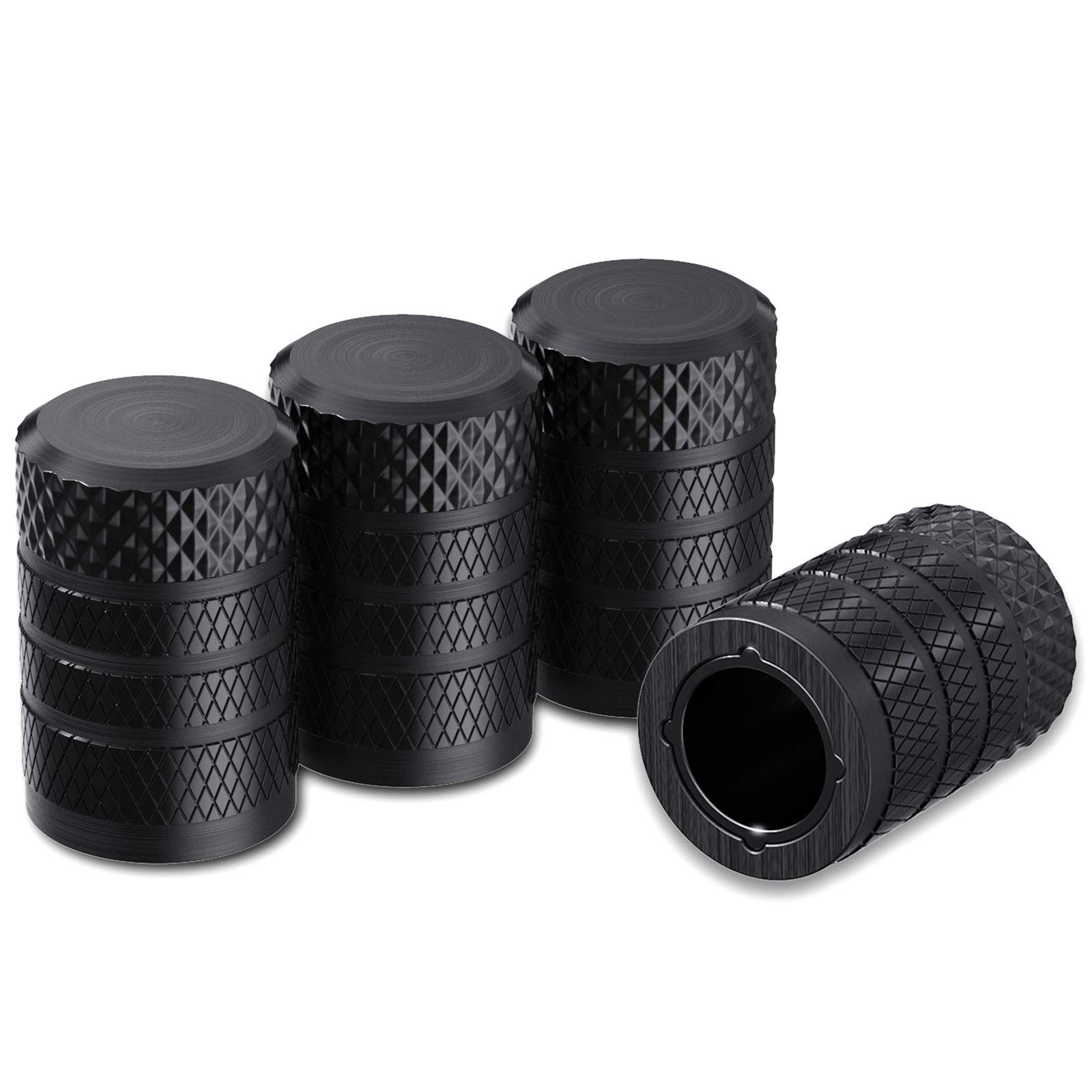 CKAuto Tire Valve Stem Caps, Black, 4 pcs/Pack, Anodized Aluminum 4pcs, Black