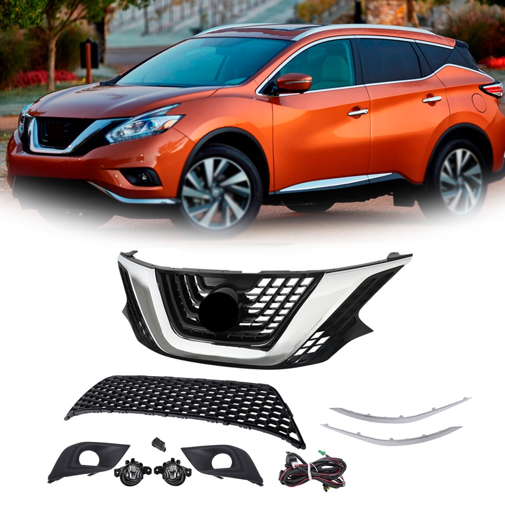 Front Grille Bumper Trim Molding&Foglights Set For Nissan Murano 2015-2018 10pcs