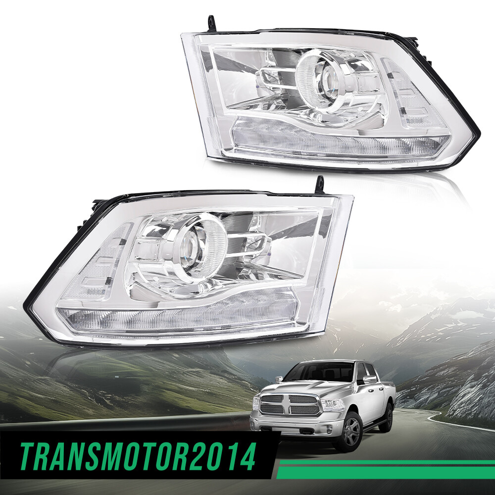 LED DRL Projector Headlights W/ Harness Fit For 09-18 Ram 1500 2500 3500 Chrome