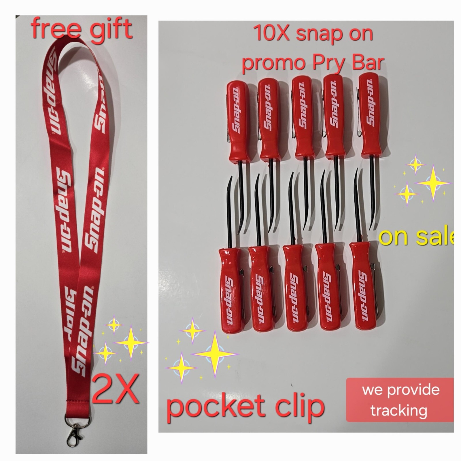 10X Red Snap on tools Promo PRY BAR screwdrivers per order pocket Clip + 2 GIFTS