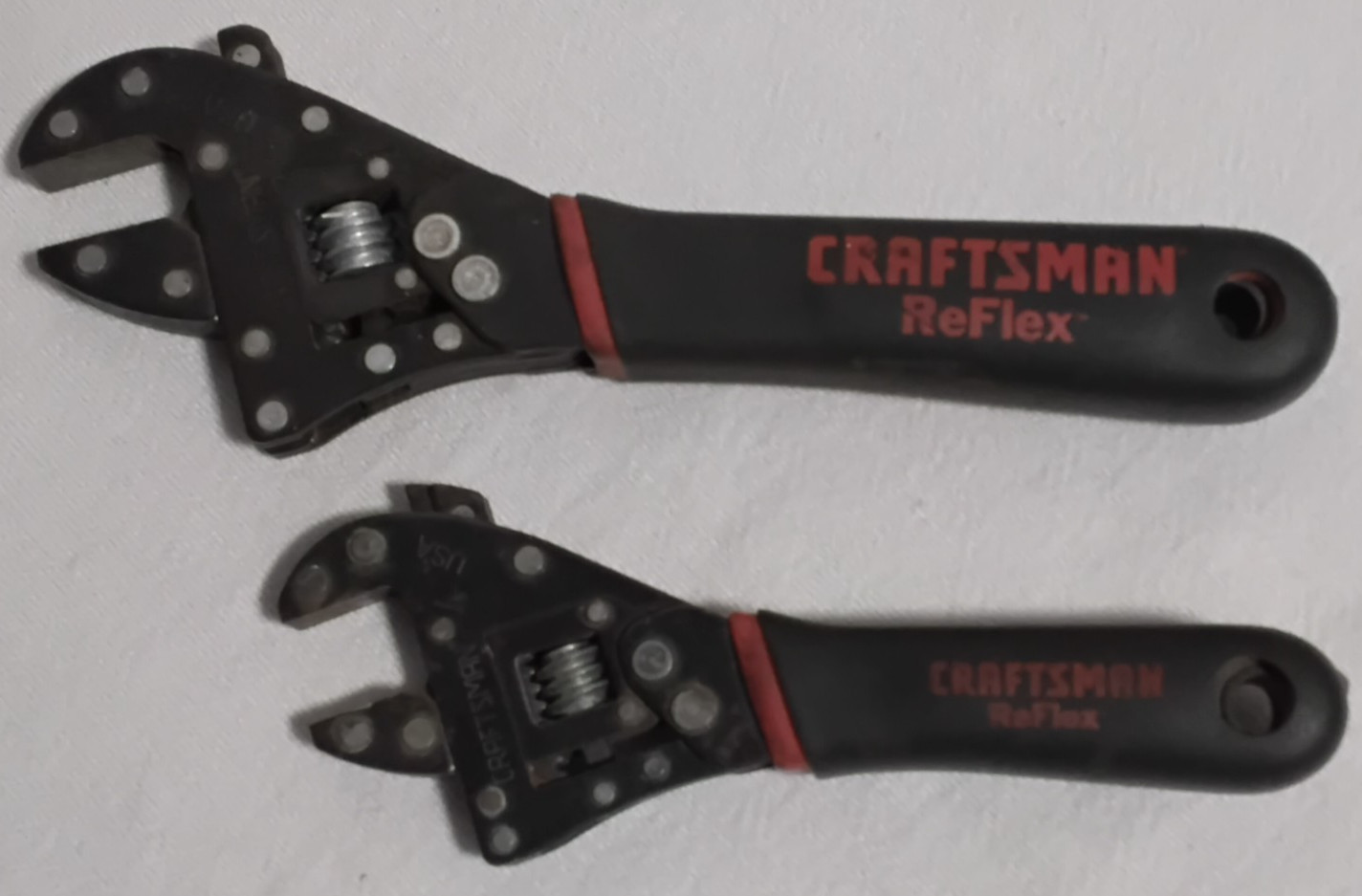 (2) Craftsman REFLEX 45781 & 45782 Adjustable Wrench Set w/Cushion Grip USA Pair