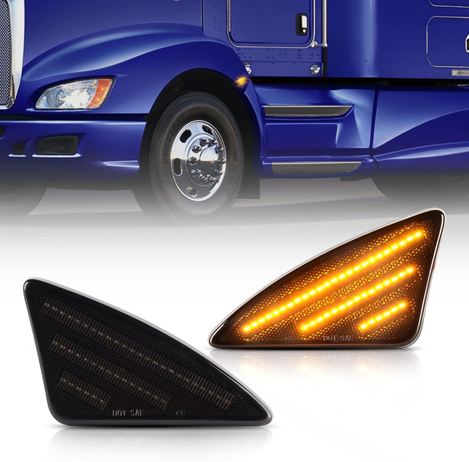 For Kenworth T660 T170 T270 08-21 Amber LED Side Marker Turn Signal Corner Light