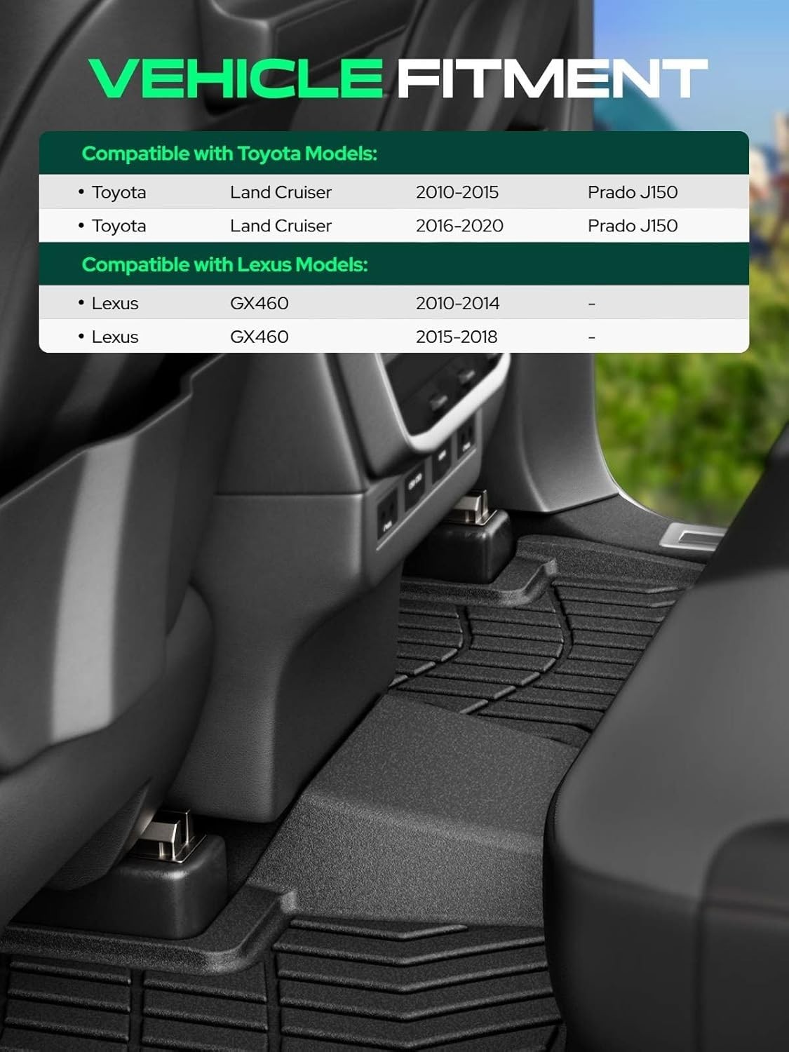 Anti-Slip Odorless Floor Liners for Lexus GX460 & Land Cruiser Prado SUVs