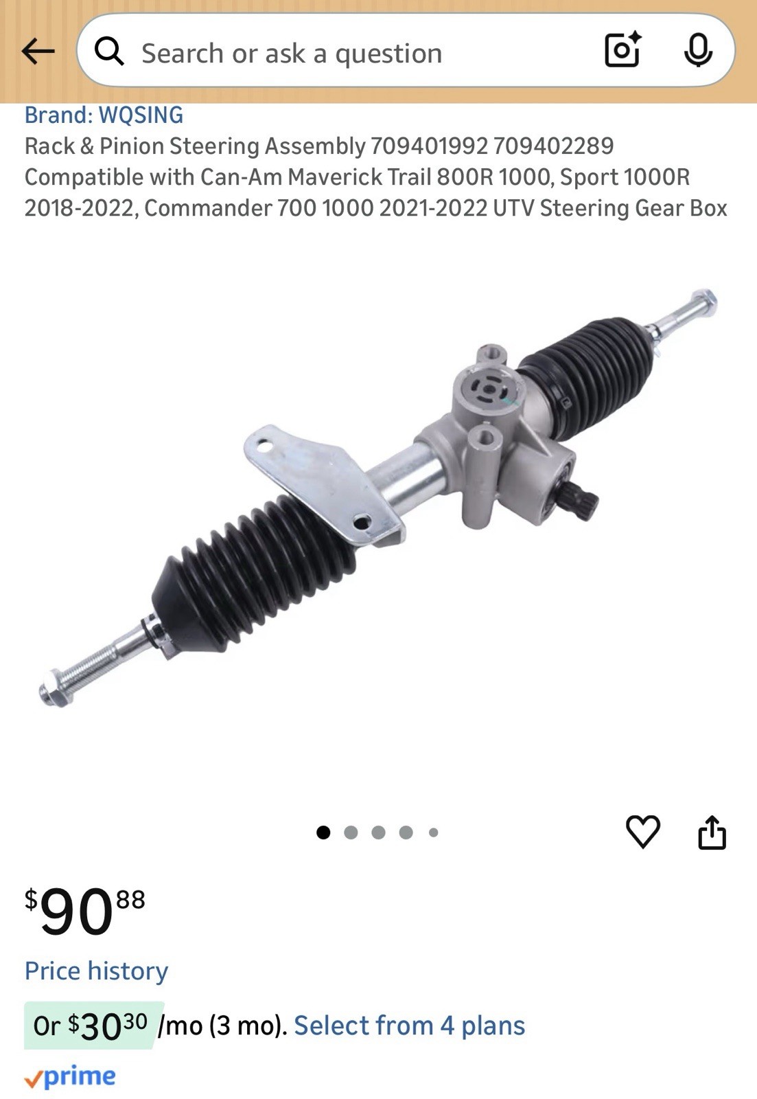 WQSING Rack & Pinion Steering Assembly 709401992 709402289, Can-Maverick Trail