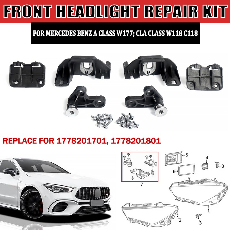 L&R Headlight Repair Bracket Kit For Mercedes-Benz A W177 CLA W118 #1778201701