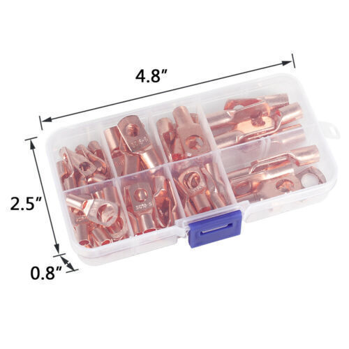 Bare Copper Lugs Ring Terminals Kit Electrical Wire Crimp Connectors US 140PCS