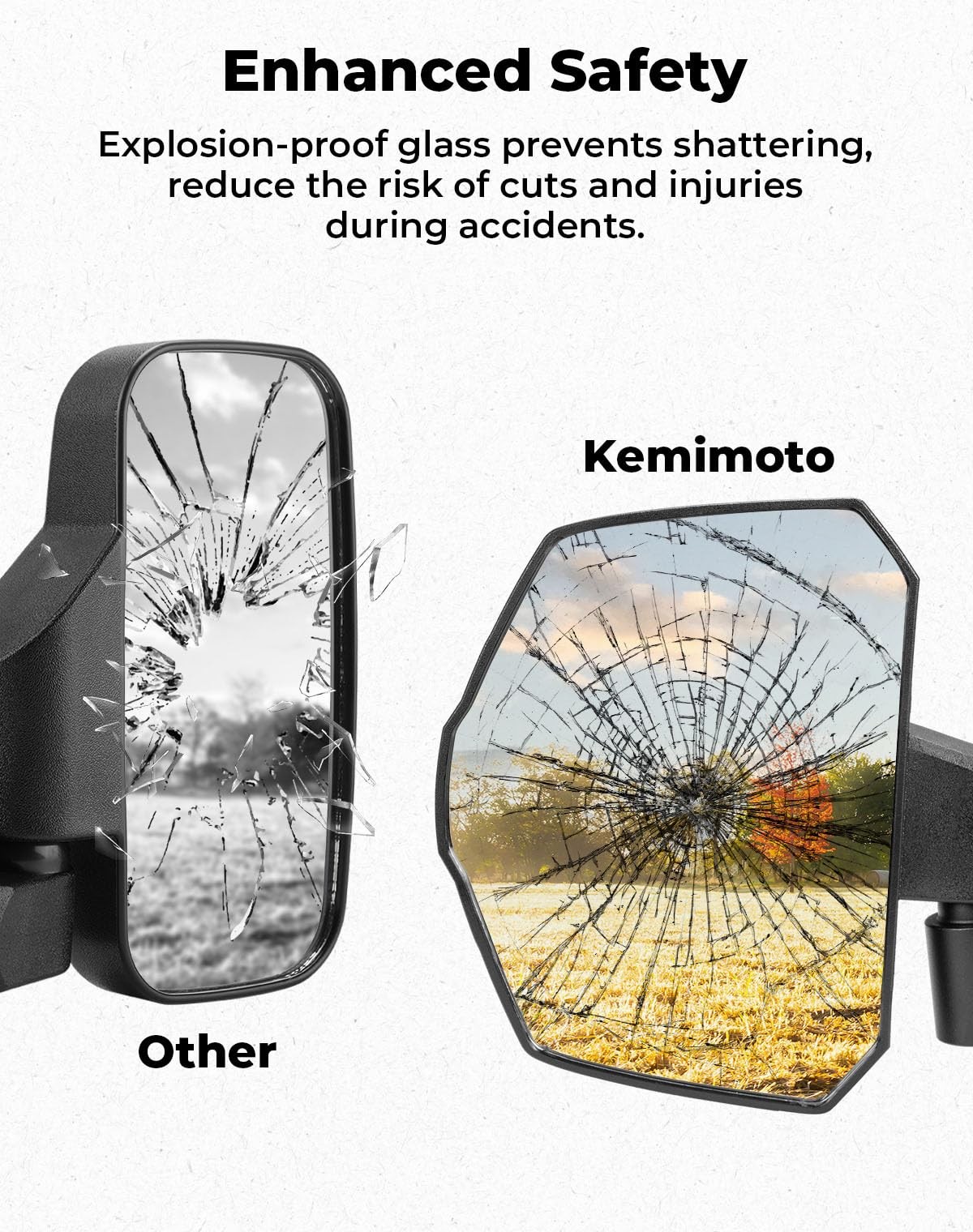 KEMIMOTO Large Side Mirrors A-pillar UTV Mirror Compatible 7.87 inches, Black