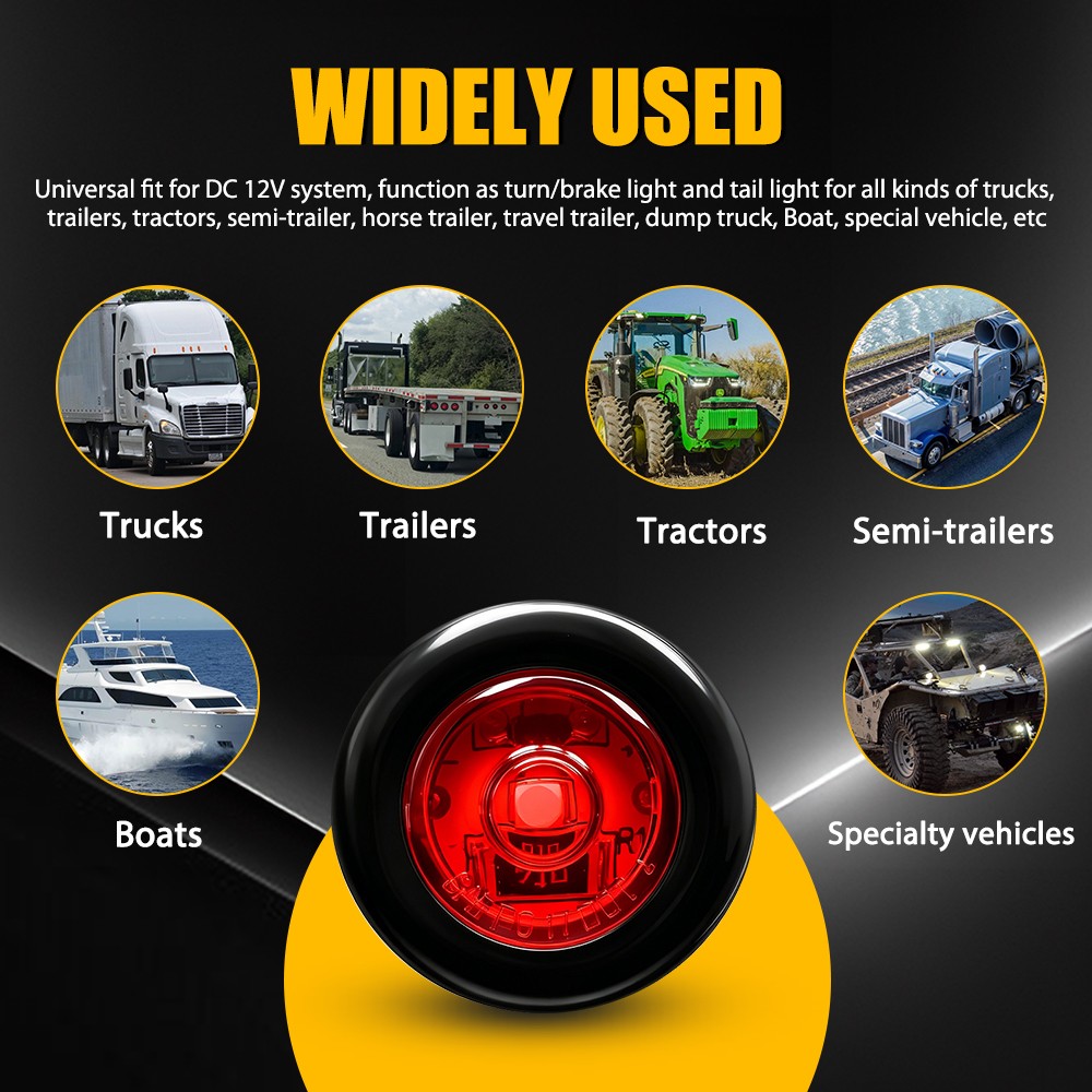 Red 10X 3/4″ Round LED Waterproof IP67 Side Marker Clearance Indicator Light 12V