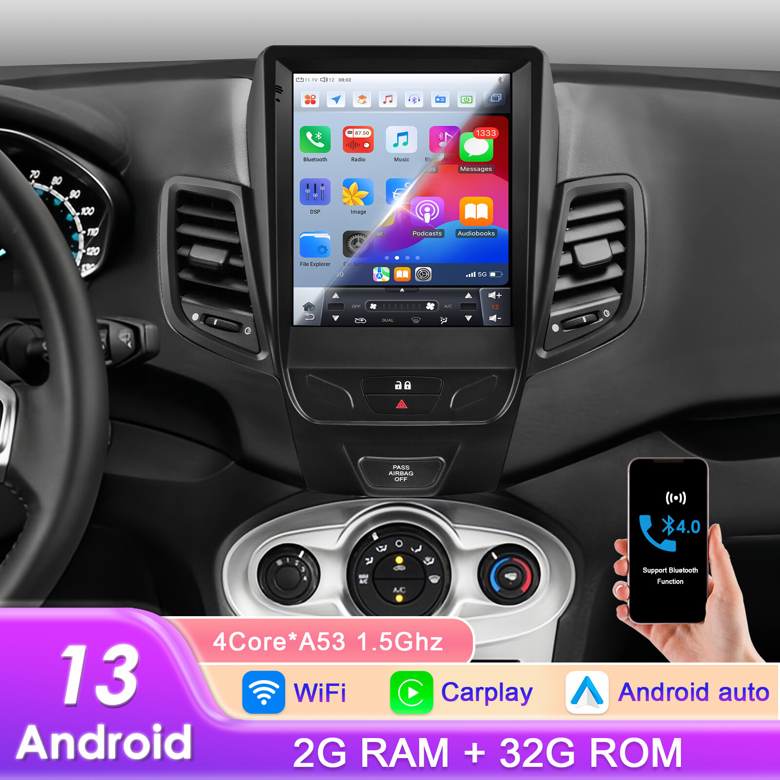 Upgrade 9.7″ For Ford Fiesta 2009-2020 Android 14.0 Car Stereo Radio GPS CarPlay