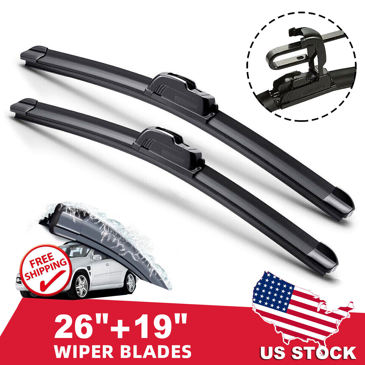 26″&19″ Windshield Wiper Blades Premium OEM Hybrid silicone J-Hook High Quality