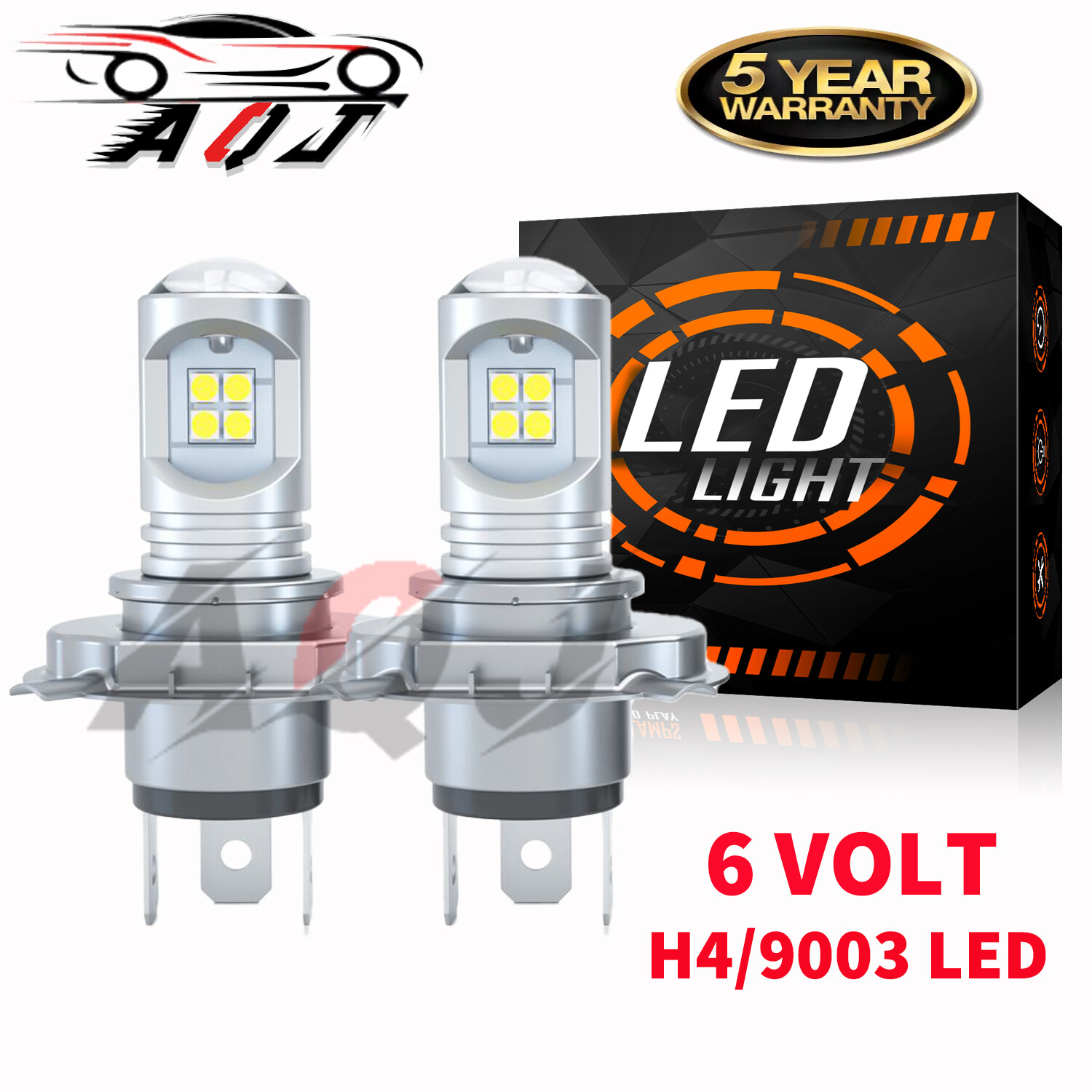6 Volt LED Headlight Headlamp Light Lamp Bulbs 50/50W Pair H4 6V 6000K