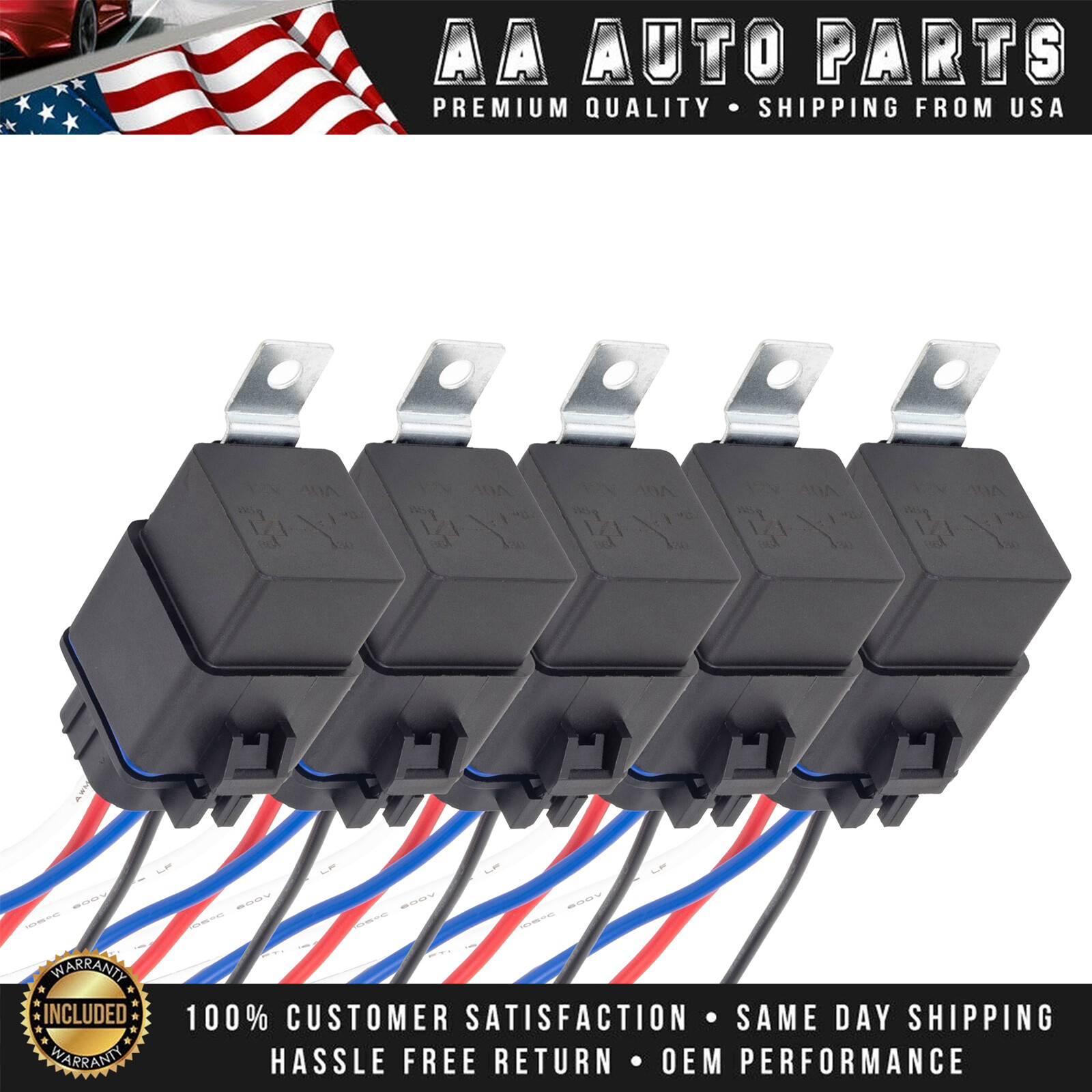 5X Waterproof Relay Kit for 4 PIN 40/30 AMP 12V Harness Socket – Heavy Duty 12