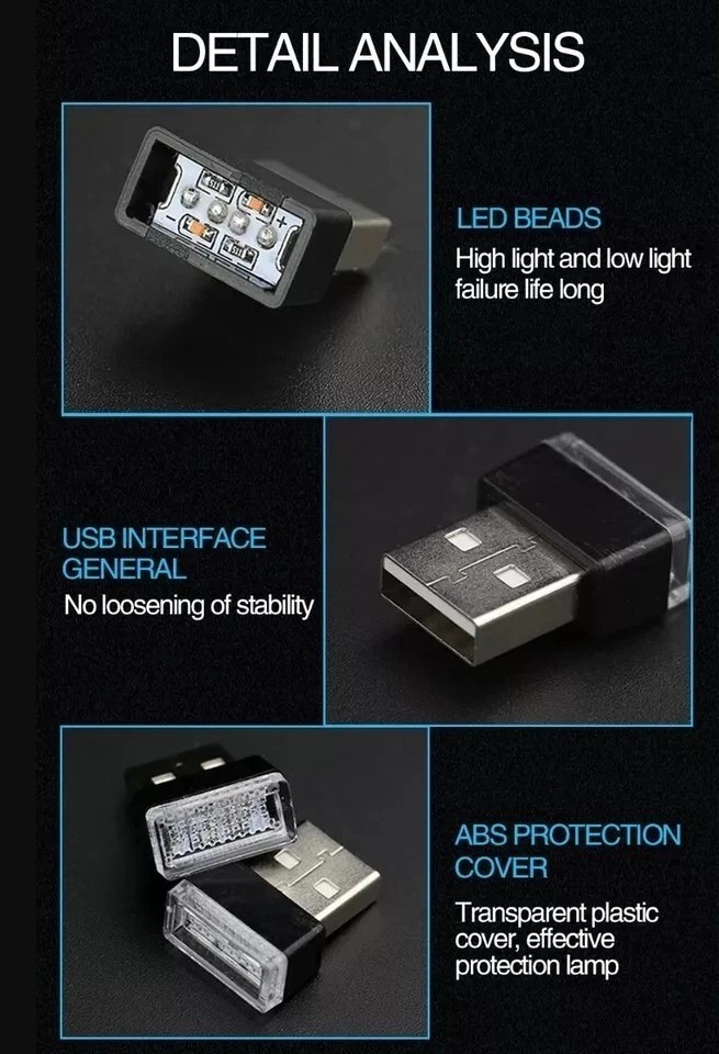 USB Blue Mini USB Car Atmosphere Lights LED Cigarette Lighter Decorative Lights