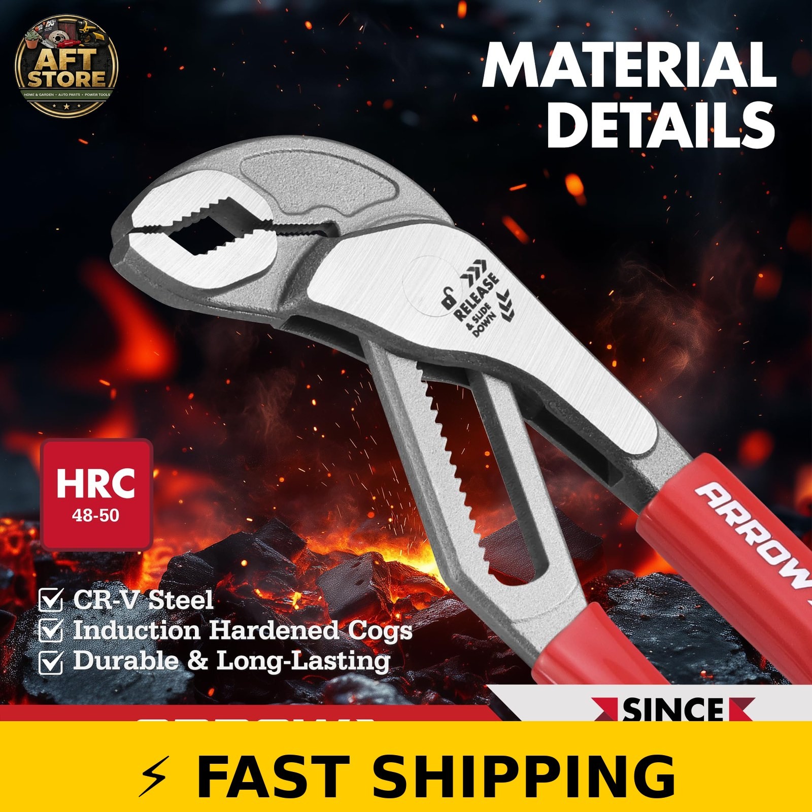 Arrow 8″ V-Jaw Groove Joint Pliers, Quick Adjustable