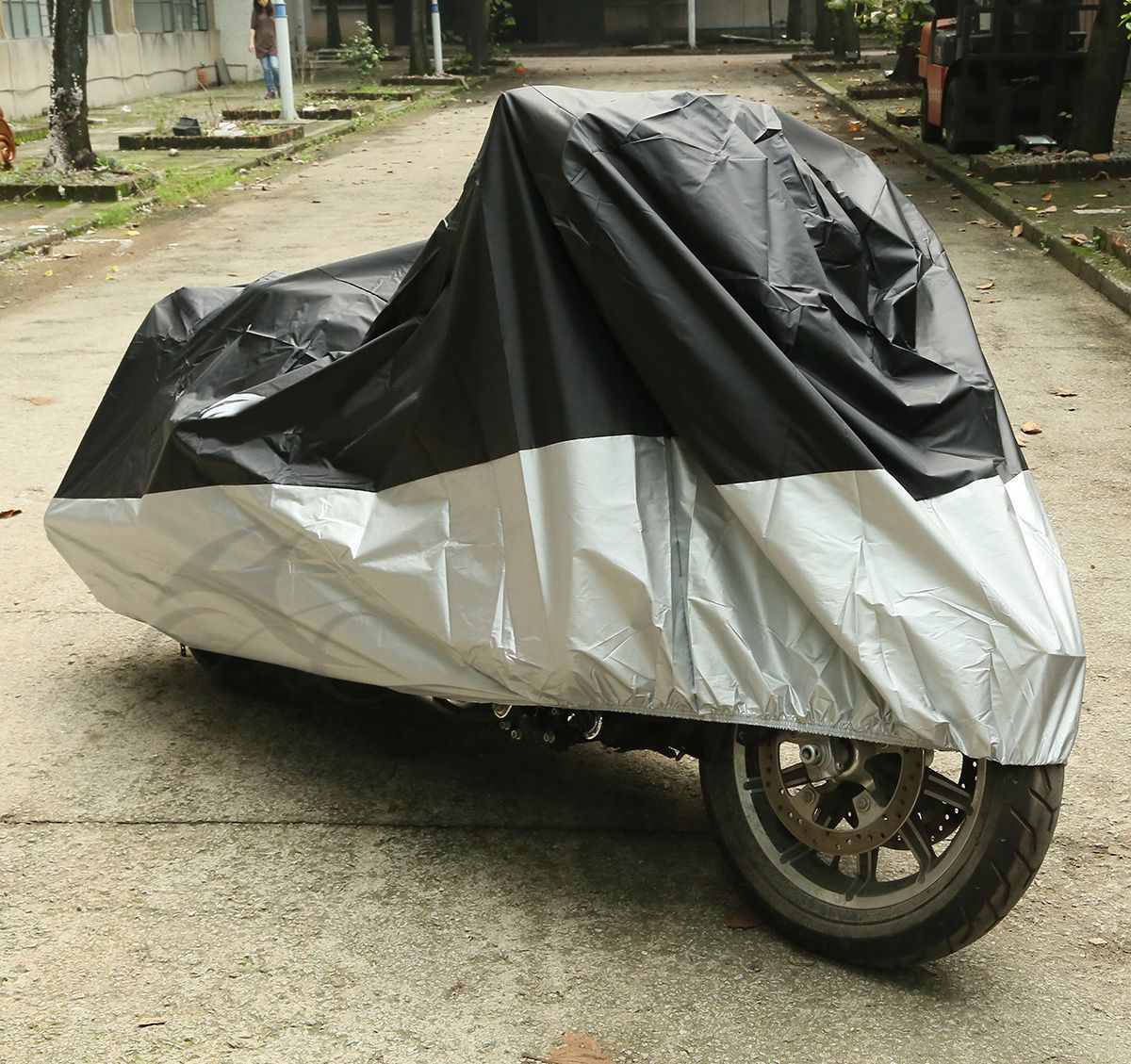 Black Silver Rain Waterproof Motorcycle Cover Small Scooter Cover Medium Size