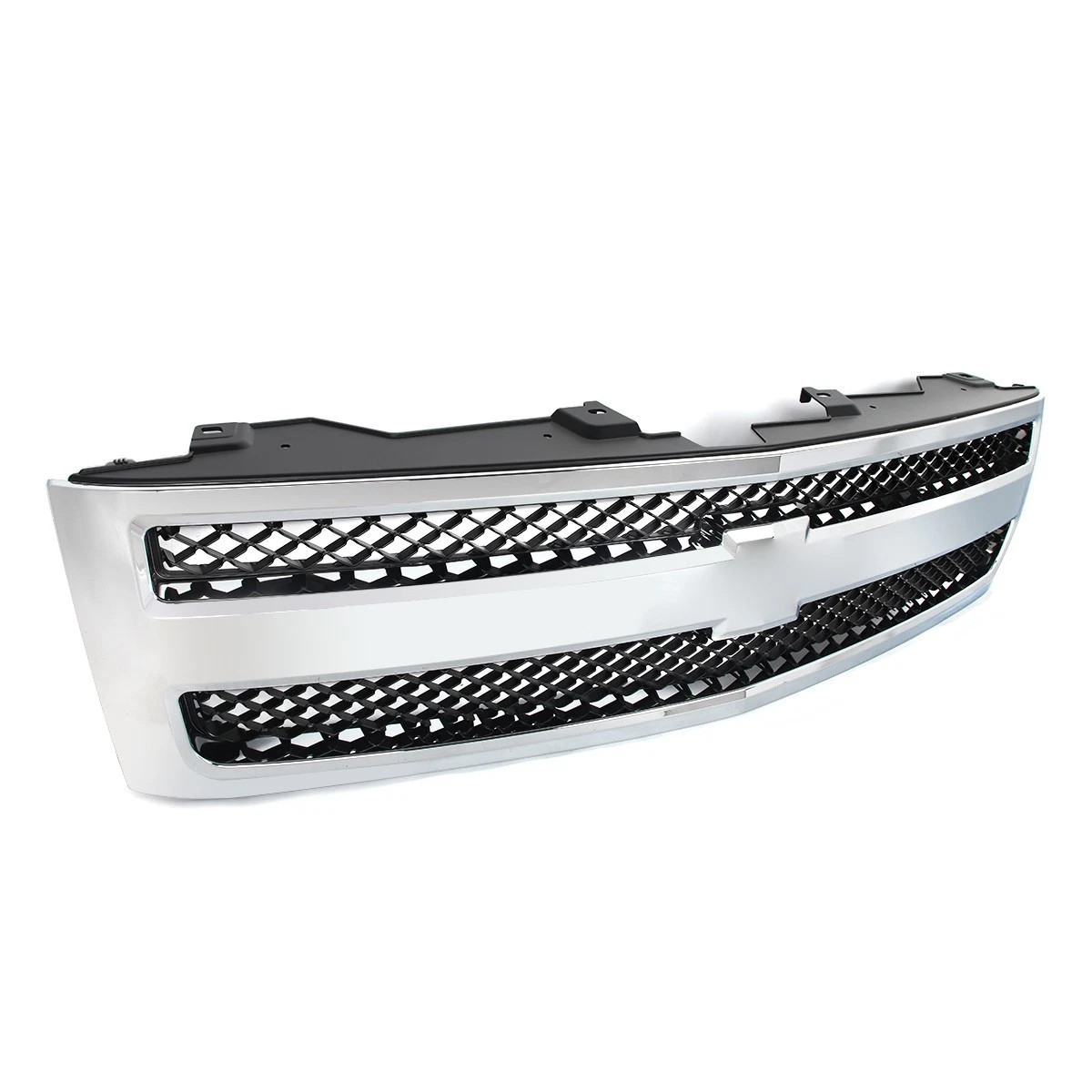 Chrome Grille Shell w/ Matte Black Mesh Insert For 2007-13 Chevy Silverado 1500