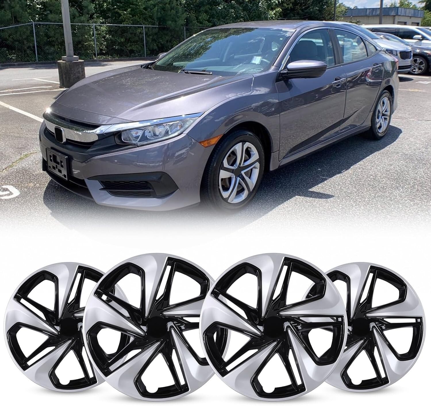 16″ Wheel Covers Full Rim Snap On Hubcaps For 2016-24 Honda Civic Sedan 4pcs