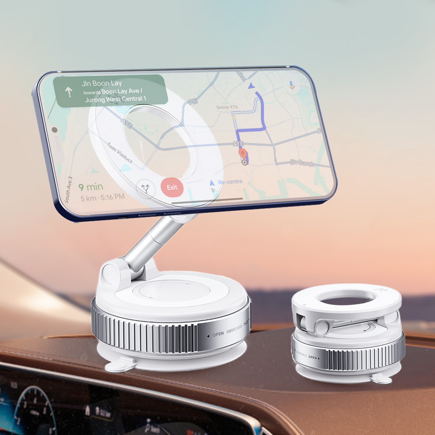 360° Adjustable Magnetic Vacuum Suction Cup Car Phone Holder Mount for MagSafe