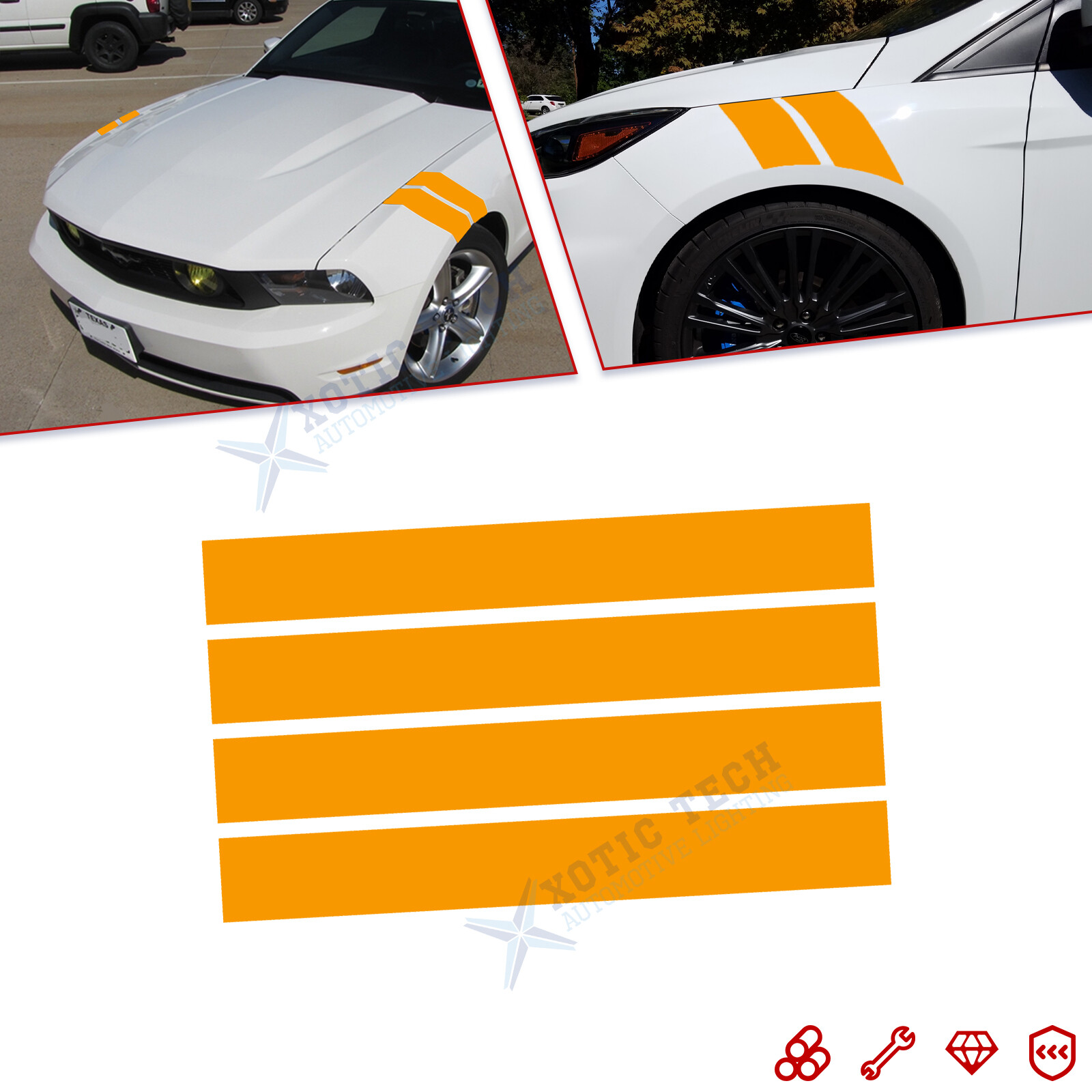 Yellow Roll Front Hood Hash Mark Fender Racing Rally Stripes Sticker Vinyl Decal