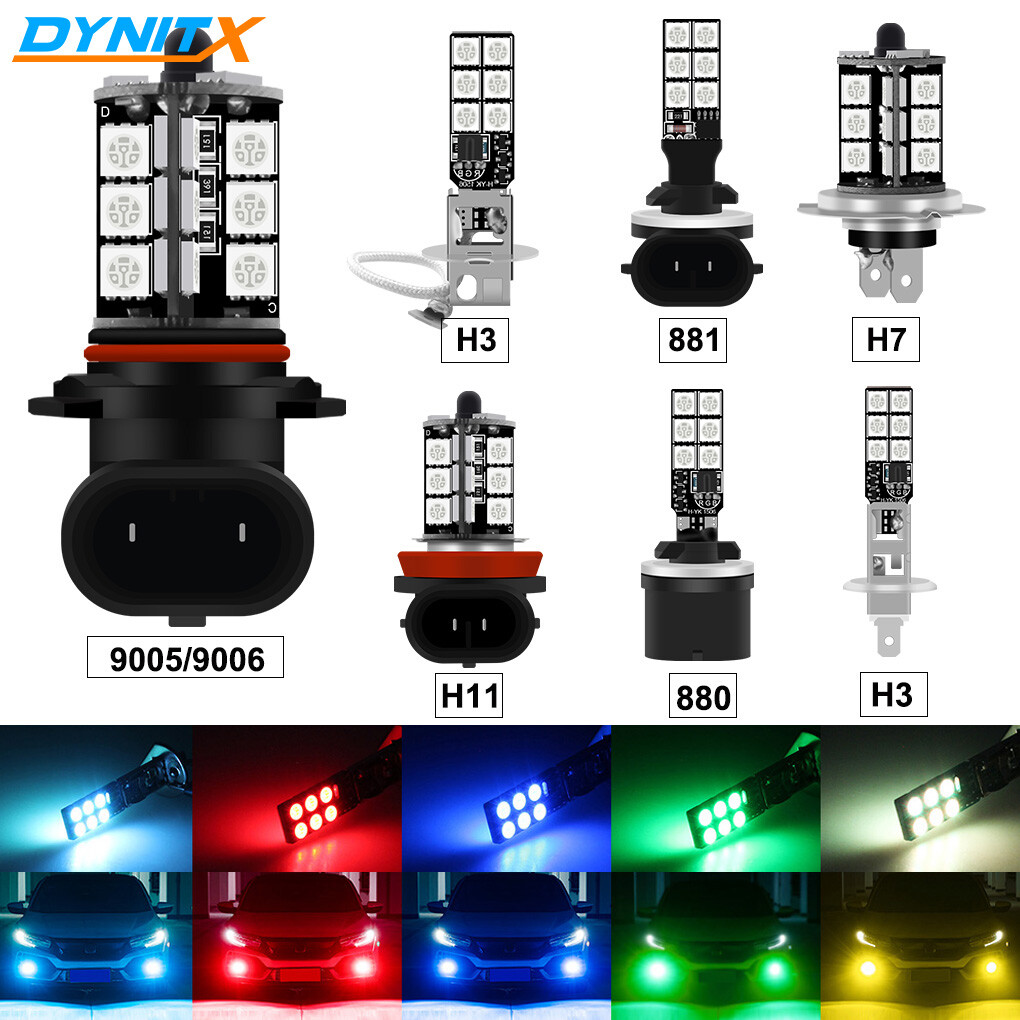 RGB Multi-Color H1 H3 H7 9005 9145 9006 880 881 LED Fog Driving Light Bulbs