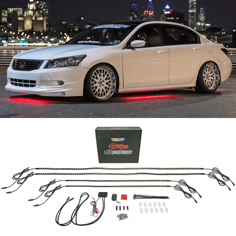 4pc RED SLIMLINE LED FLEXIBLE CAR UNDERBODY UNDER GLOW LIGHT KIT