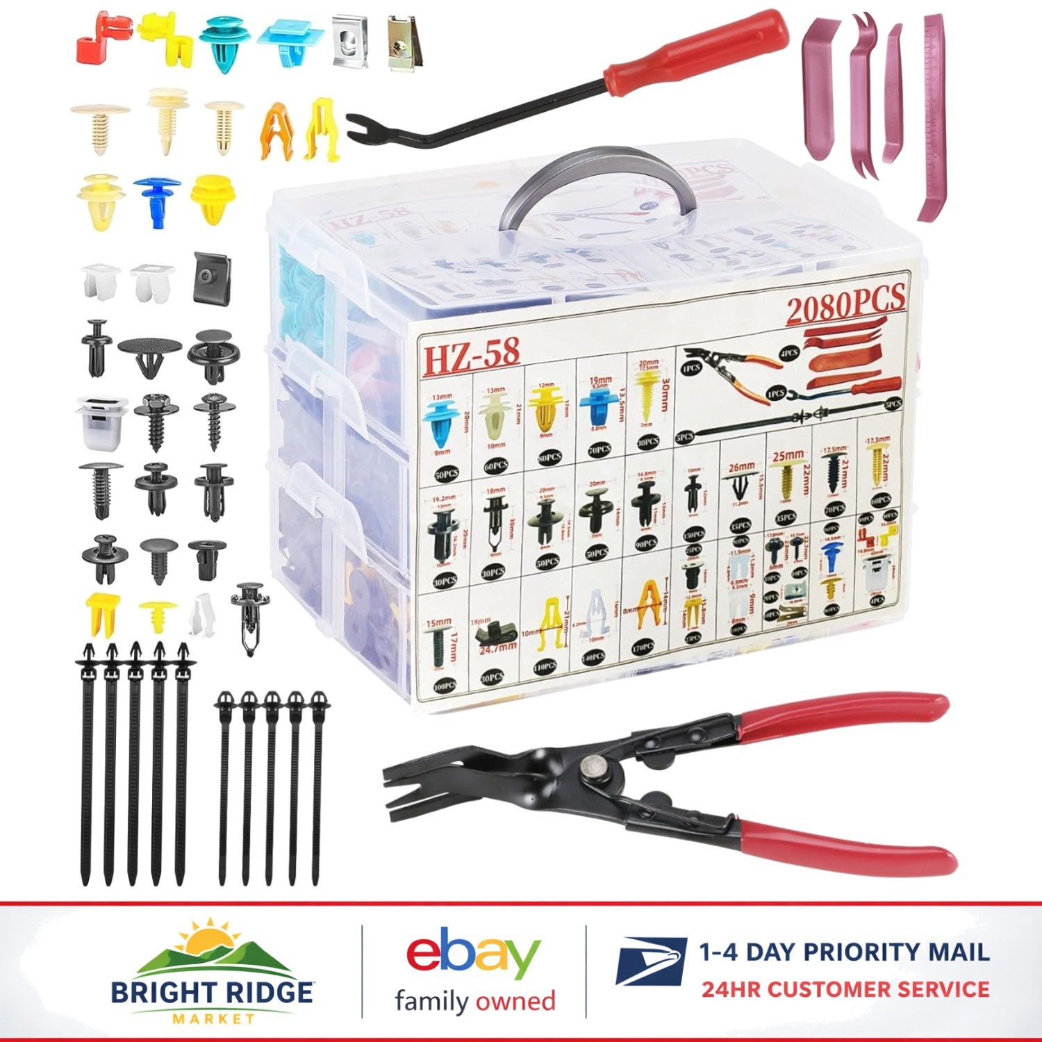 2080Pcs Car Fasteners Kit with 33 Sizes of Nylon Clips and Removal Tool