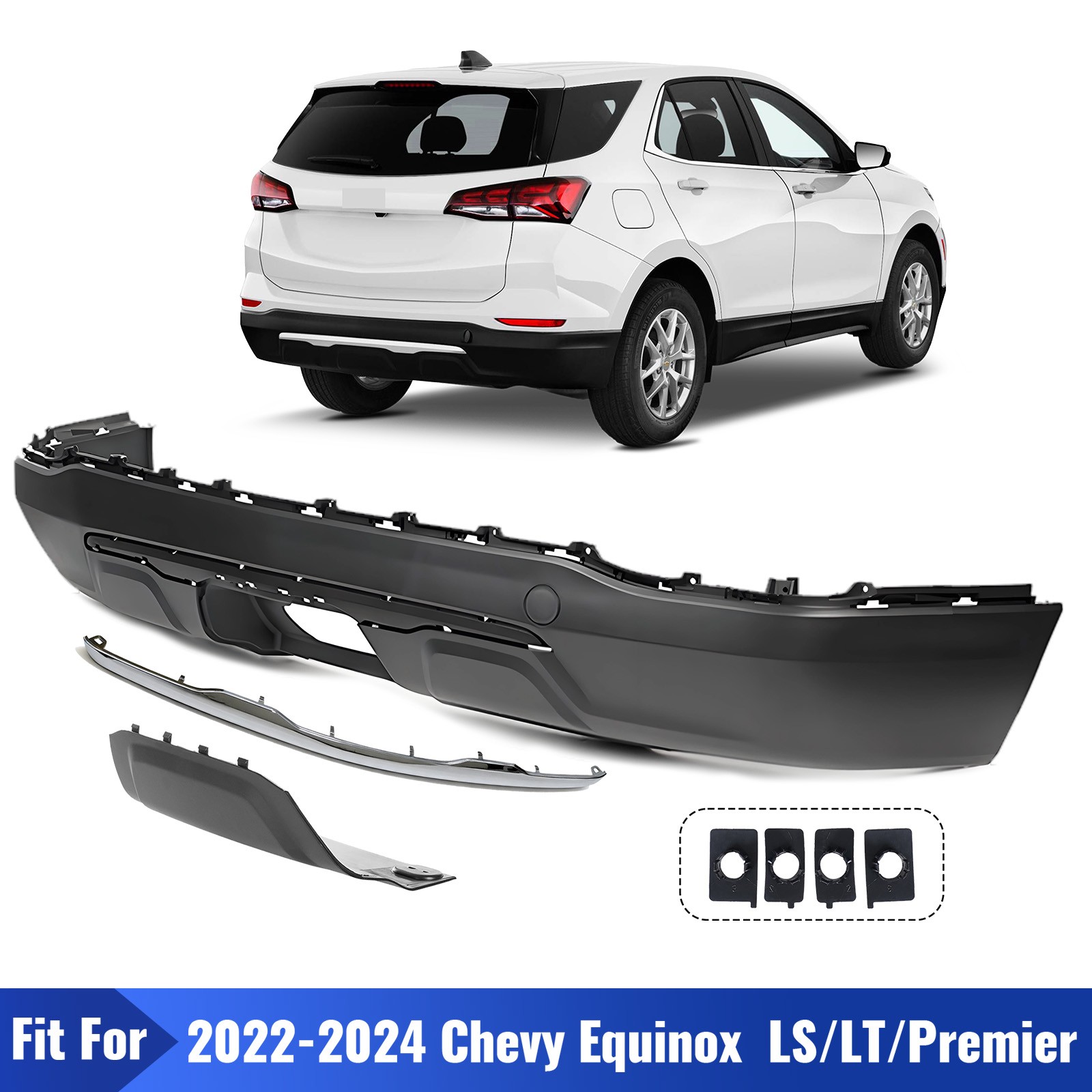 Rear Lower Bumper & Chrome Molding Kit For 2022-2024 Chevy Equinox LS/LT/Premier