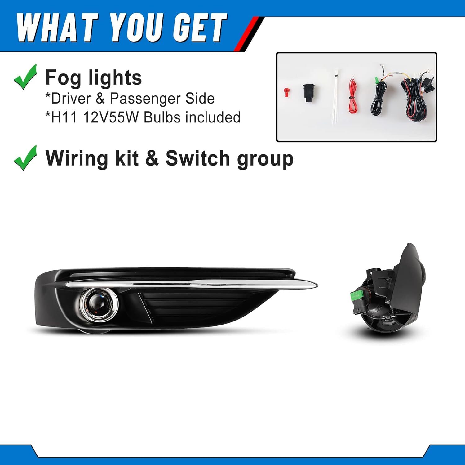 for 2011-2014 Chrysler 200 Front Bumper Fog Lights Clear Lamps w/Switch+Bulbs