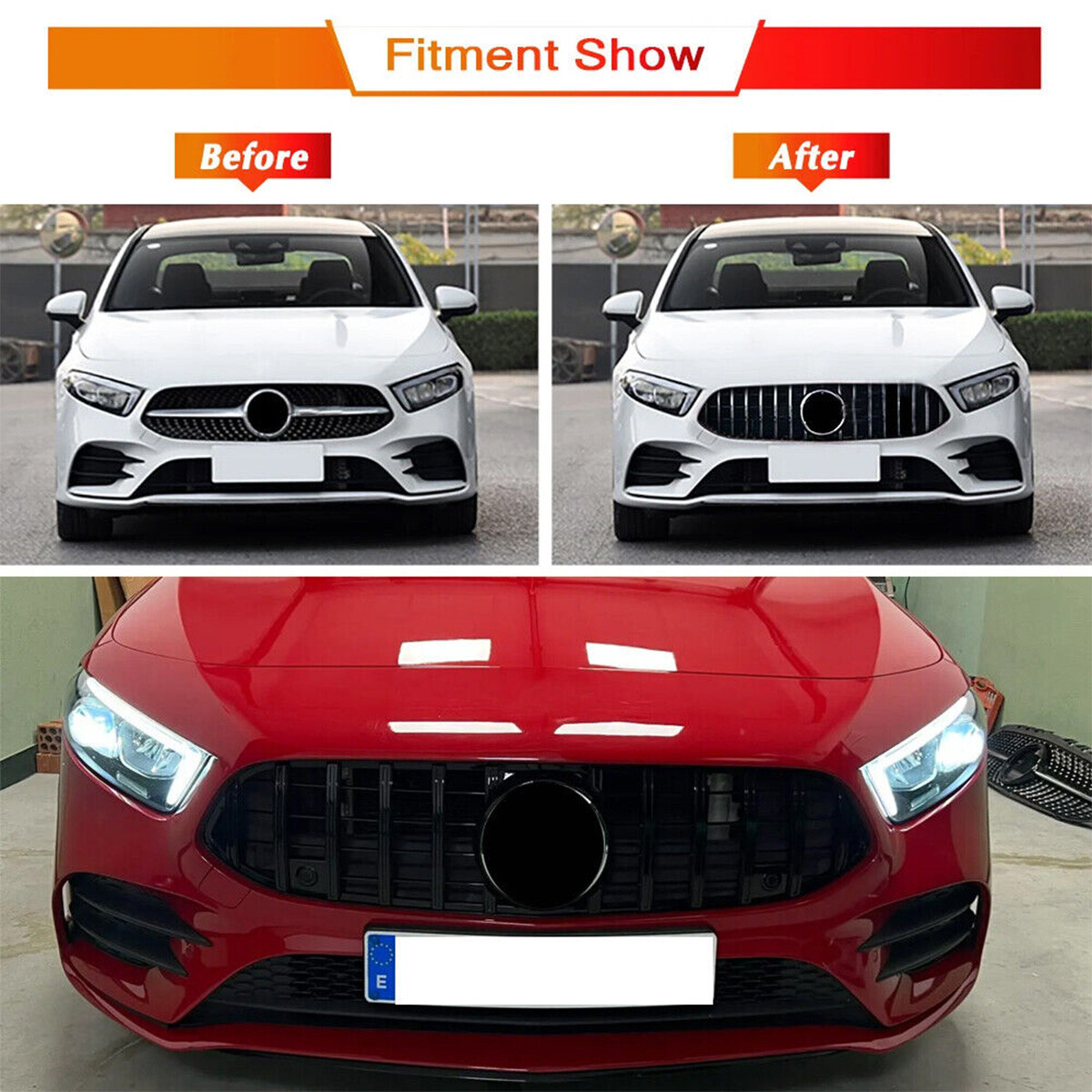 Gloss Black Front Grille W/Mirror Star For Benz A-Class W177 A200 A220 2019-2022