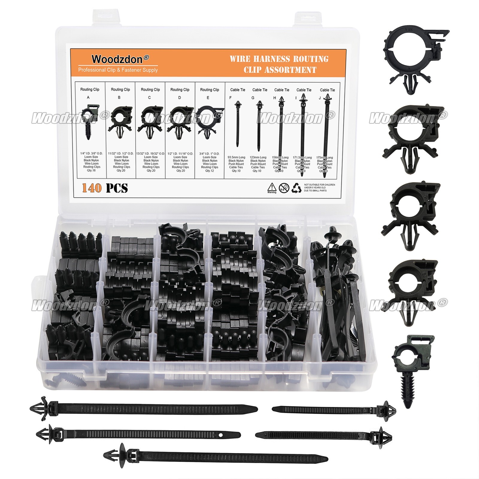 140x Car Wire Loom Routing Clip Push Mount Cable Tie Assortment Heavy Duty Nylon