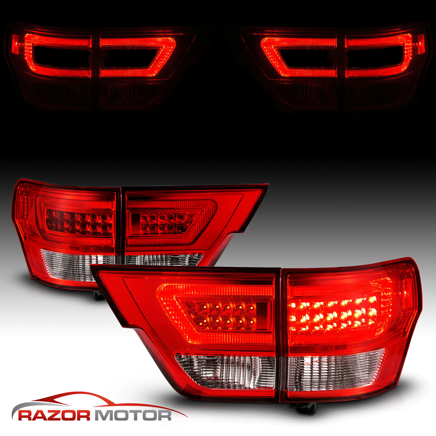 4PCS LED C Bar Tail Lights Pair For 2011-2013 Jeep Grand Cherokee Red Clear