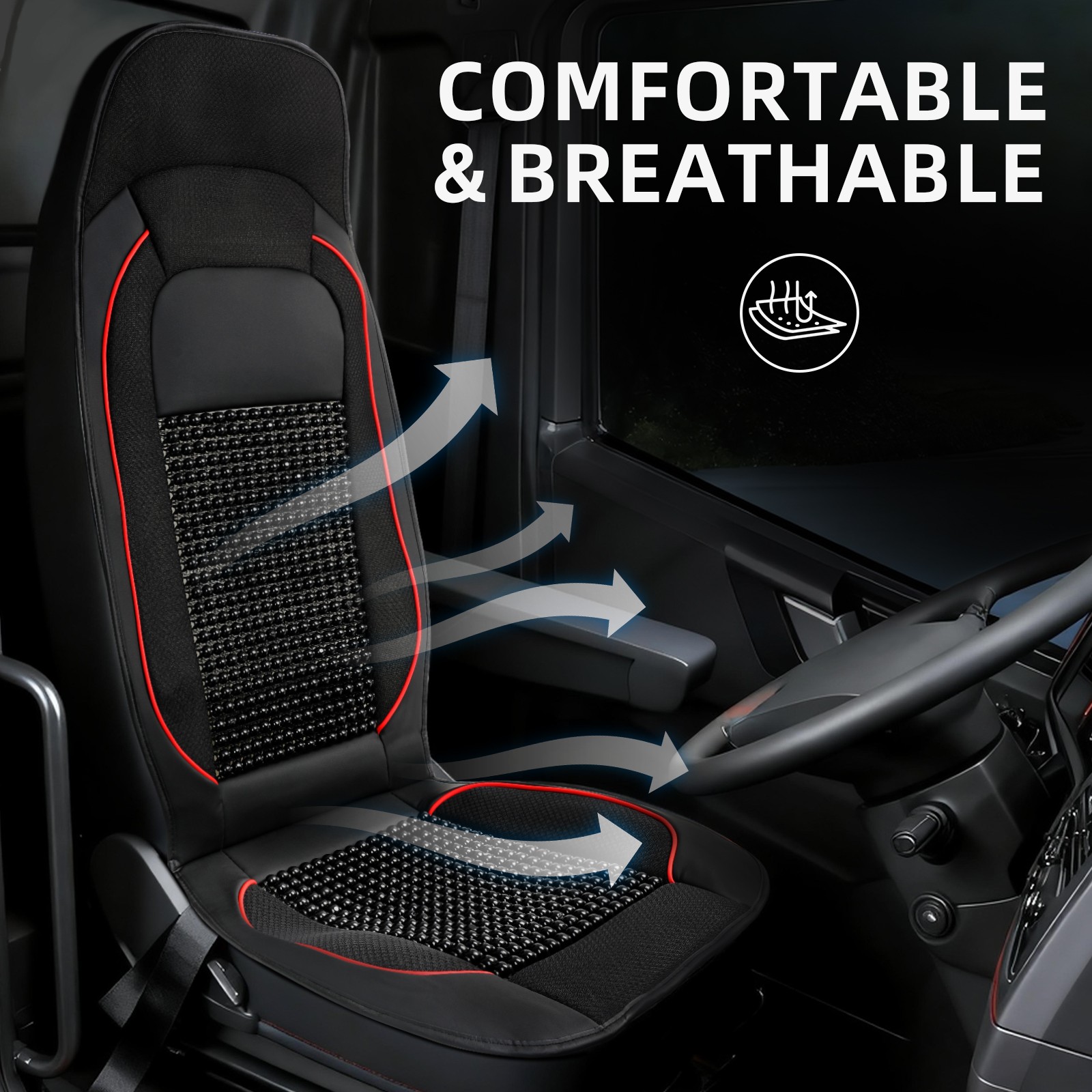 For Volvo VNL760 VNL860 VNL670 1PC Wooden Beaded Seat Cover Massage Cool Cushion