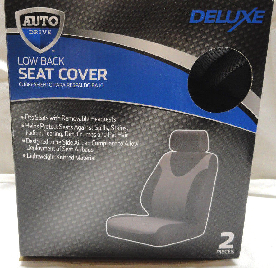 AUTODRIVE, 2-PC BUCKET SEAT W/ REMOVABLE HEADREST BLACK & GRAY COLOR SEAT COVERS