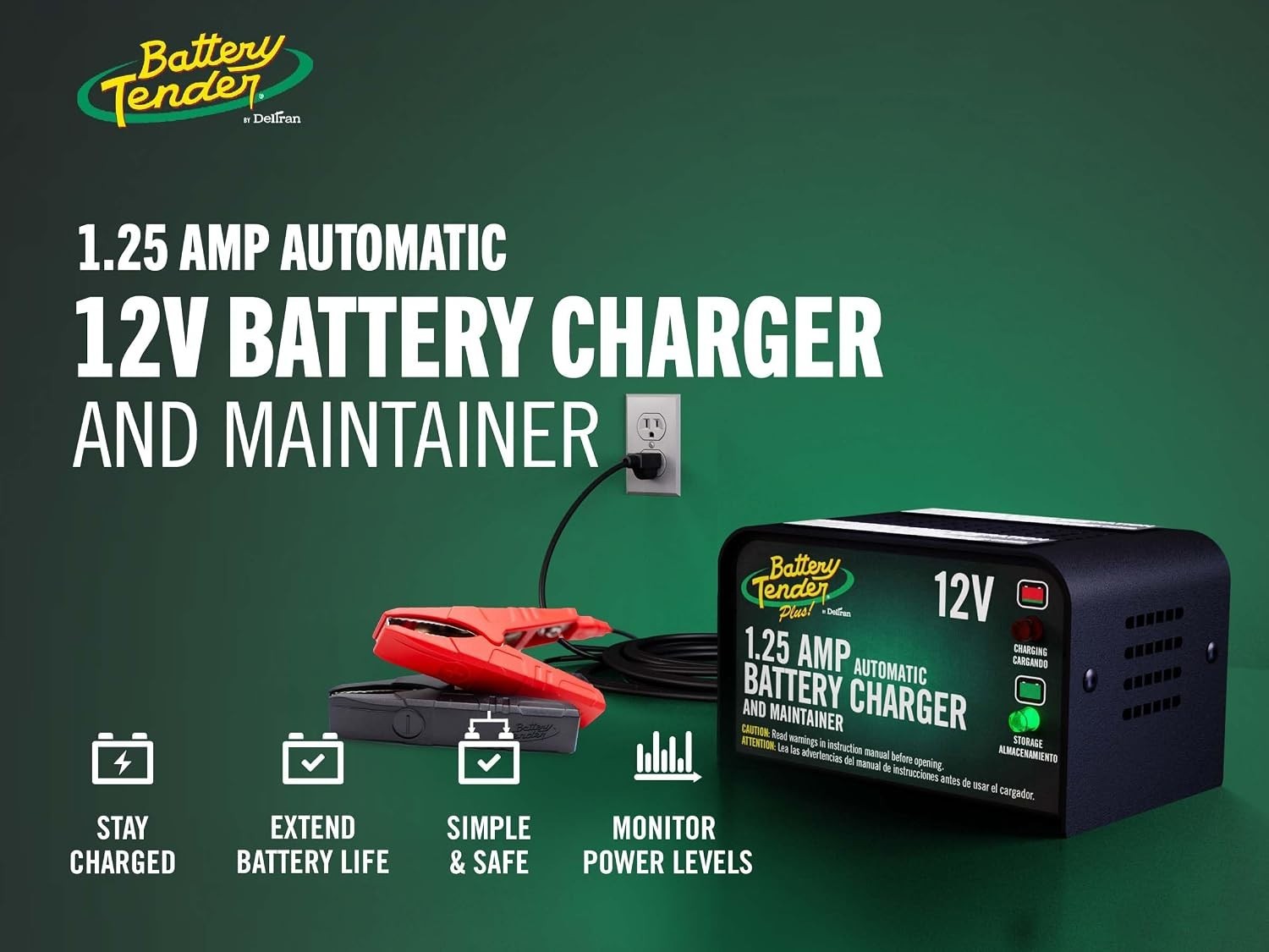 Compact 12V Battery Charger: 1.25A Smart Maintainer for Automotive Use